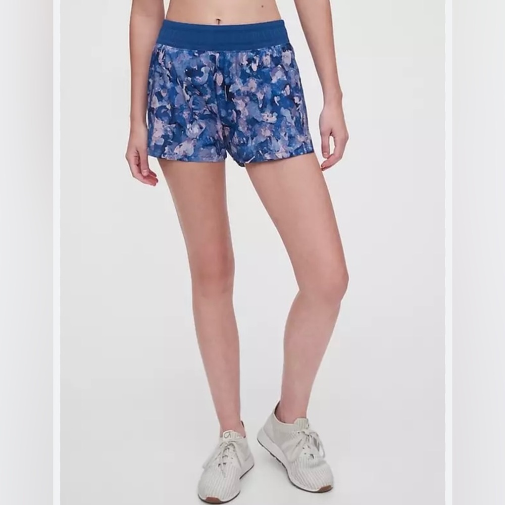GAPFIT 3” Running Shorts Blue Splatter Print Purple Attached Briefs Gap Fit Mint